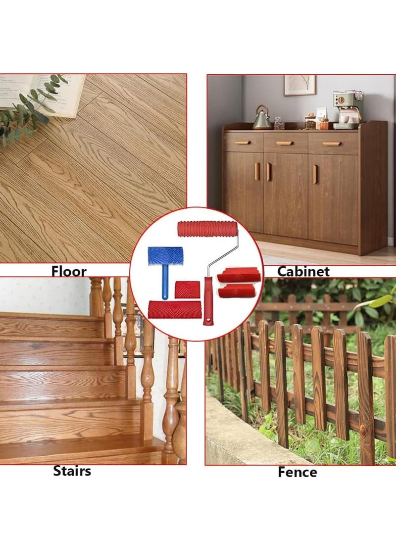 Paint Roller Set, Wood Graining Tool Set, 6pcs Wood Grain Roller Painting Tool with Handle DIY Rubber Graining Tool for DIY Wall Art and Decoration - Image 5