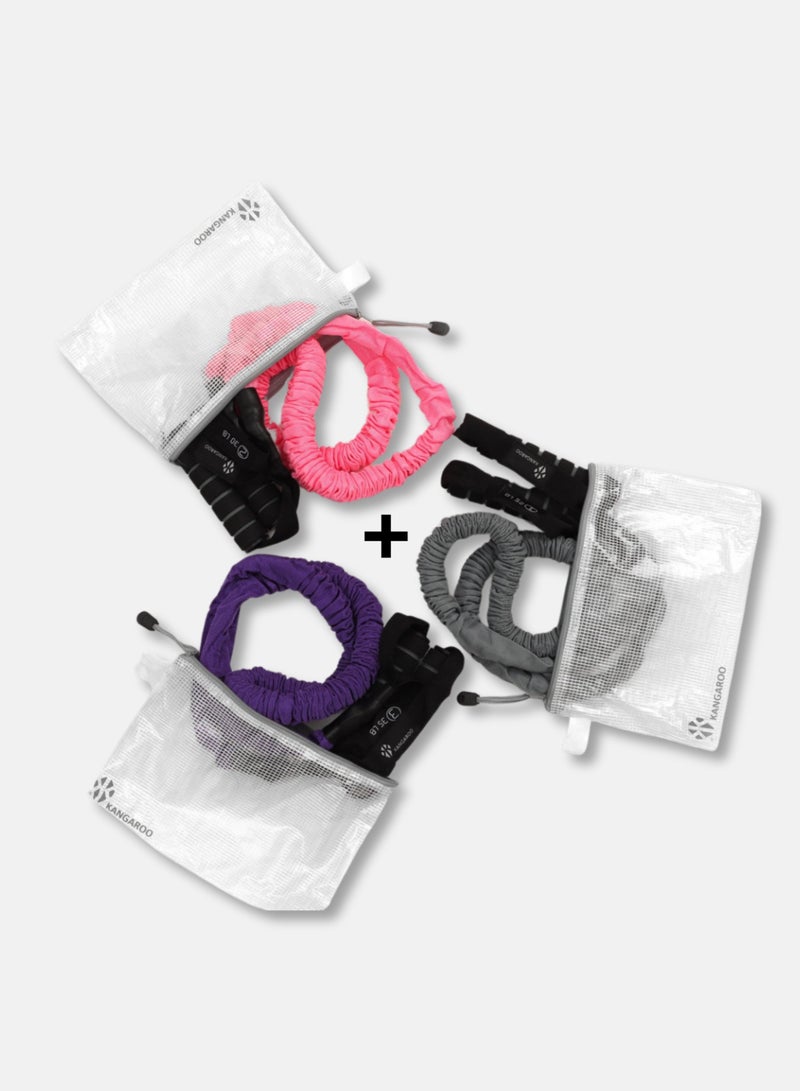 كانجرو مجموعة حبال المقاومة مفرد ثلاث الوان و مستويات مقاومة من المطاط النقي ومغلف بقماش البوليستر - Image 1