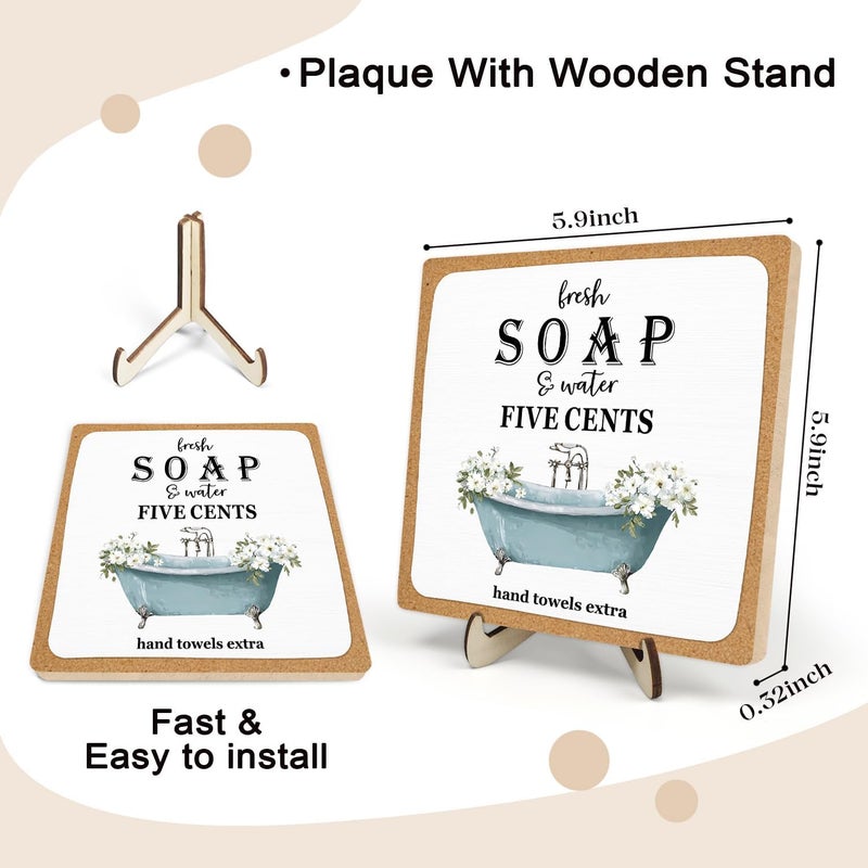 DMADNF Bathroom Decor, Vintage Bathroom Wood Plaque Sign, Life is Like The Bathroom Sign Desk Decor, Farmhouse Decor for Shelf Bathroom Toilet Home Decor 5.9x5.9 Inch (White-2) - Image 2