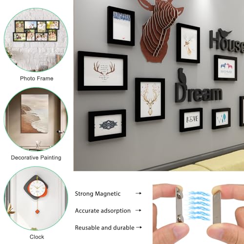 Ninyoon Magnetic Picture Hanger for Wall, Magnetic Picture Frame Poster Hanging System, Strong Wall Magnets Anti-Slip Design 1.7x0.5 inch (24 Pack) - Image 5