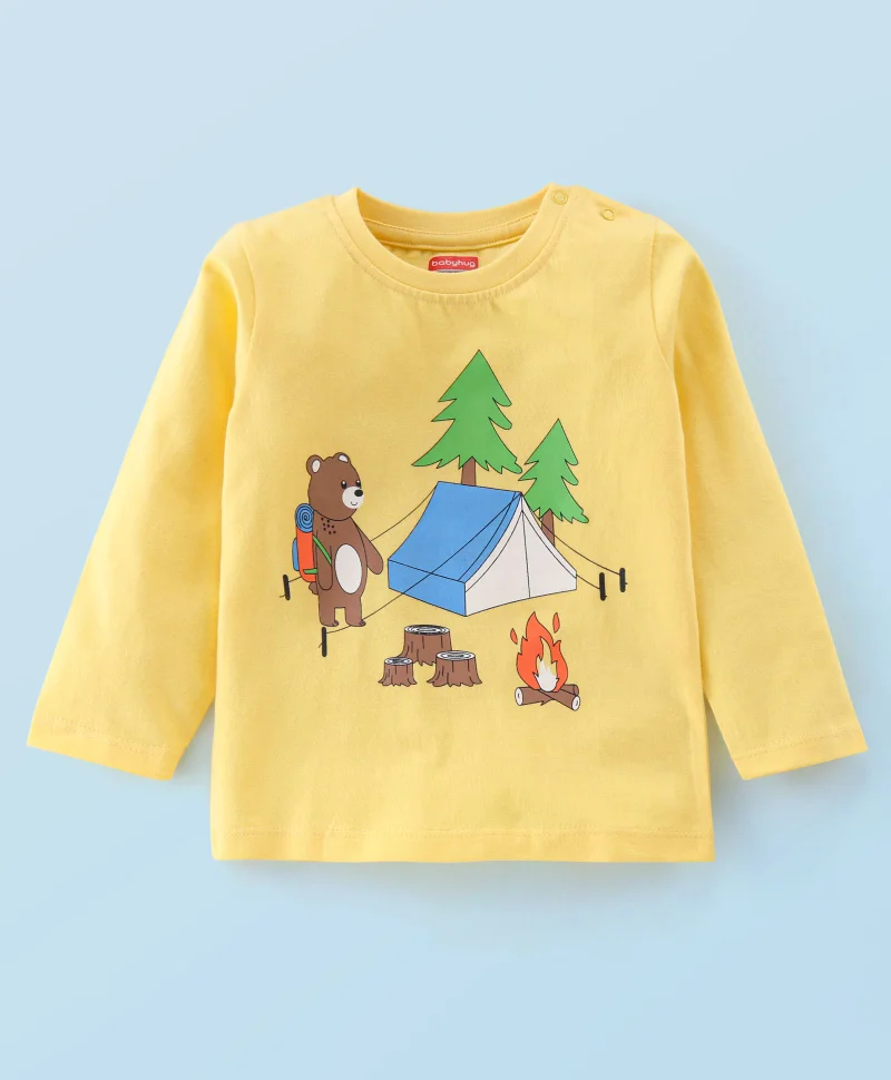 babyhug Babyhug 100% Cotton Knit Full Sleeves T-Shirt with Bear Print - Yellow