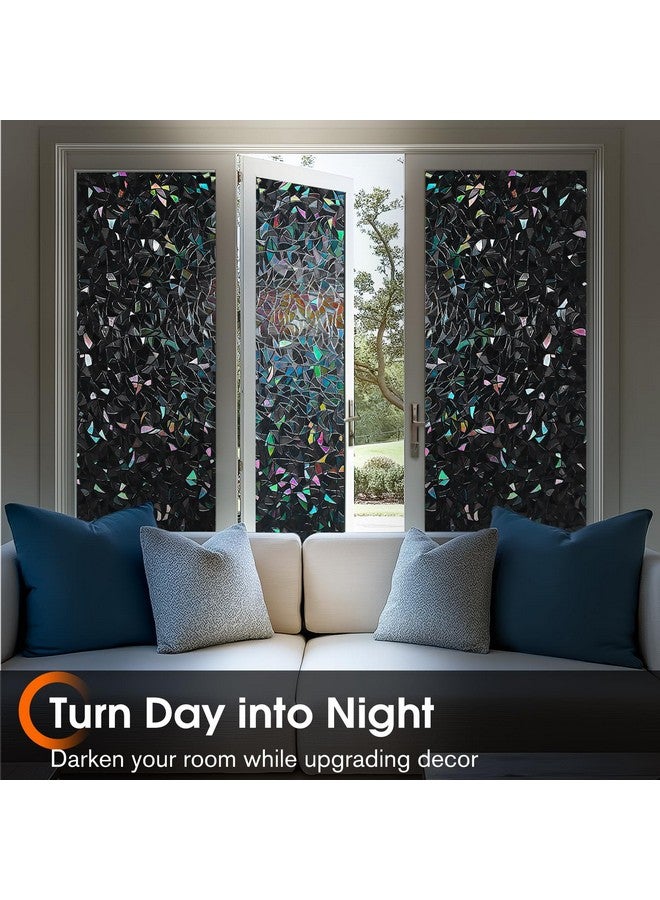 rabbitgoo Window Privacy Film Rainbow Film Decorative Window Sticker, 3D Static Stained Glass Cling Tint for Room Darkening Day Sleep, Black, 17.5 x 78.7 inches - Image 3