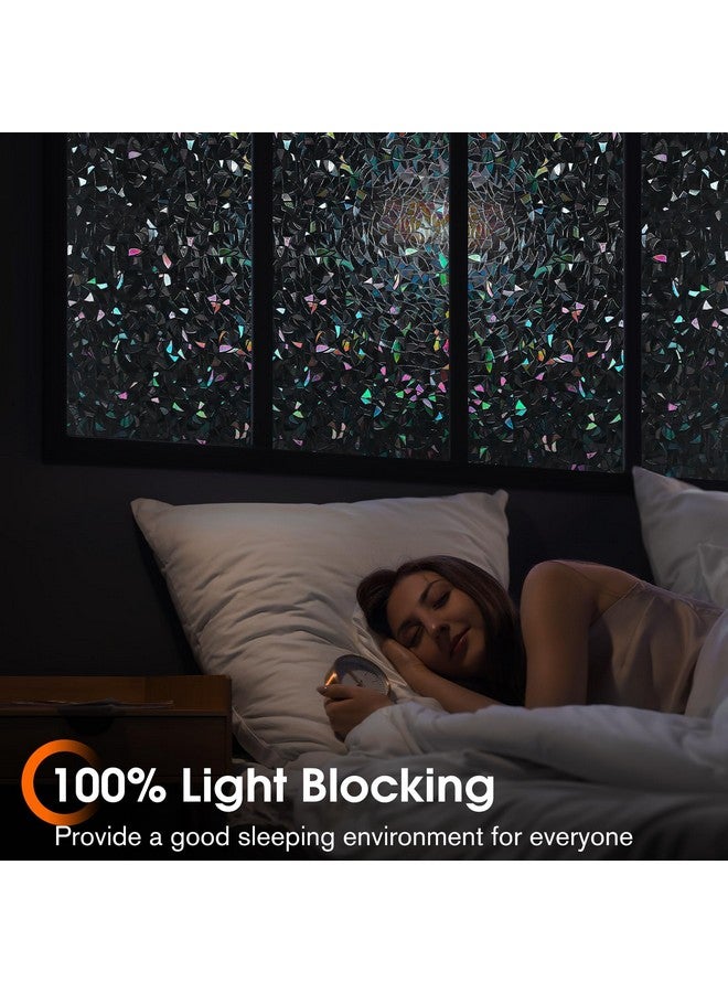 rabbitgoo Window Privacy Film Rainbow Film Decorative Window Sticker, 3D Static Stained Glass Cling Tint for Room Darkening Day Sleep, Black, 17.5 x 78.7 inches - Image 2