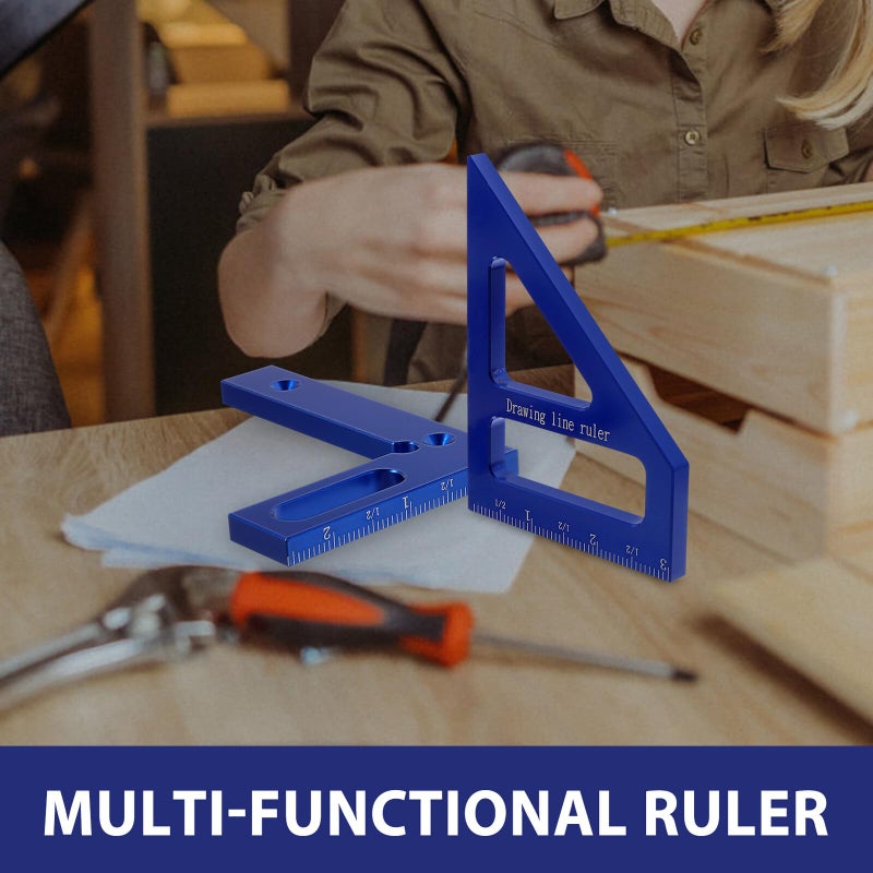Blue Multi Angle Woodworking Measuring Tool 45 90 Degree Triangle Ruler Imperial Scale - Image 4