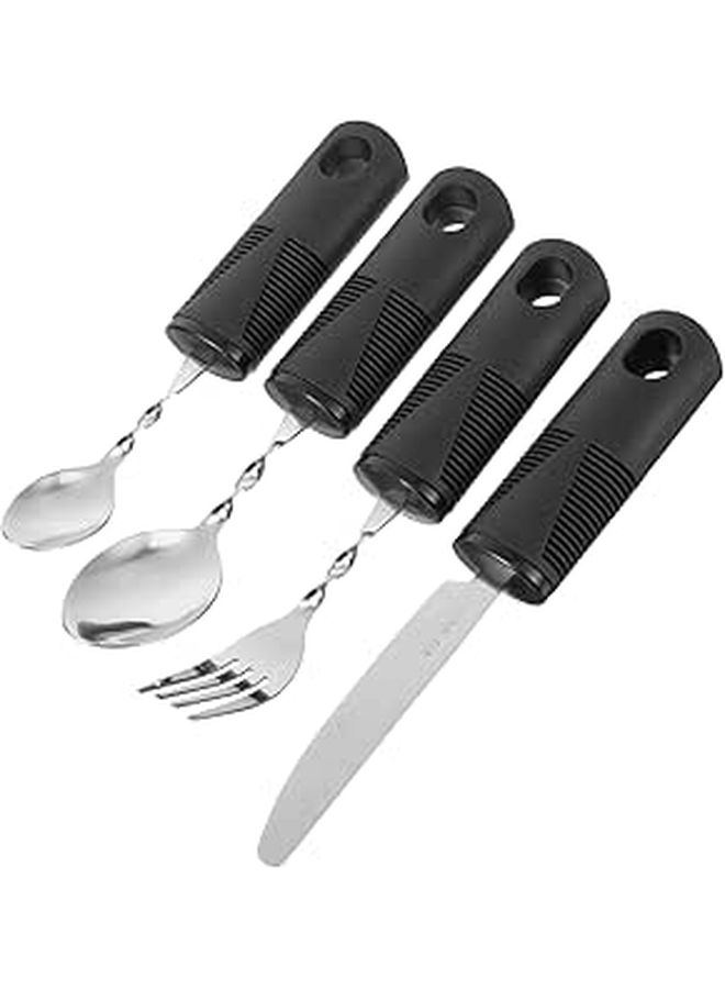Adaptive Weighted Elderly Cutlery Set For Stroke Patients 4 Piece Bendable Spoon And Fork Meal Assist For Disabled White - Image 1