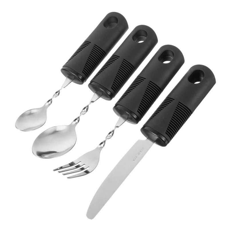 Adaptive Weighted Elderly Cutlery Set For Stroke Patients 4 Piece Bendable Spoon And Fork Meal Assist For Disabled White - Image 2