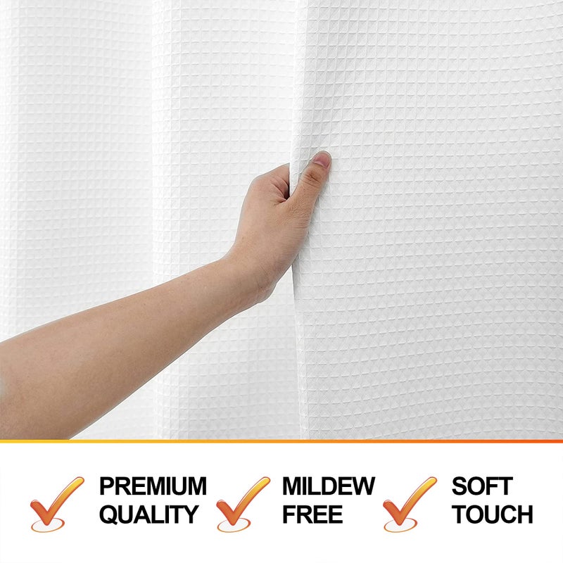 MISS SELECTEX Matt Waffle White Shower Curtain for Bathroom  Waterproof 230 GSM Heavy Duty Durable Fabric Hotel Shower Curtain Machine Washable(72Wx72H  White) - Image 5