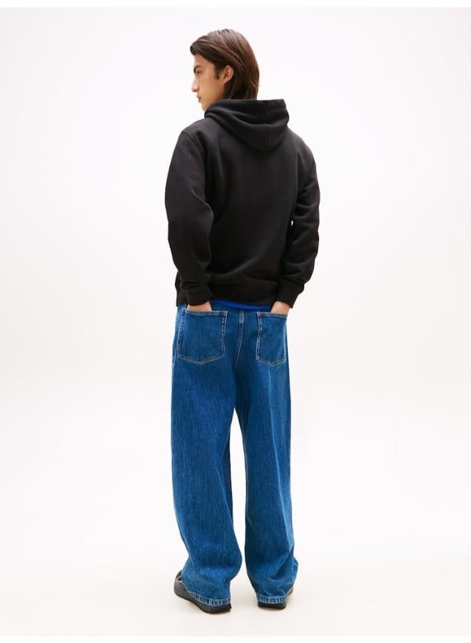 تومي جينز هودي بجيب كنغر وتطريز شعار خطي - Image 2