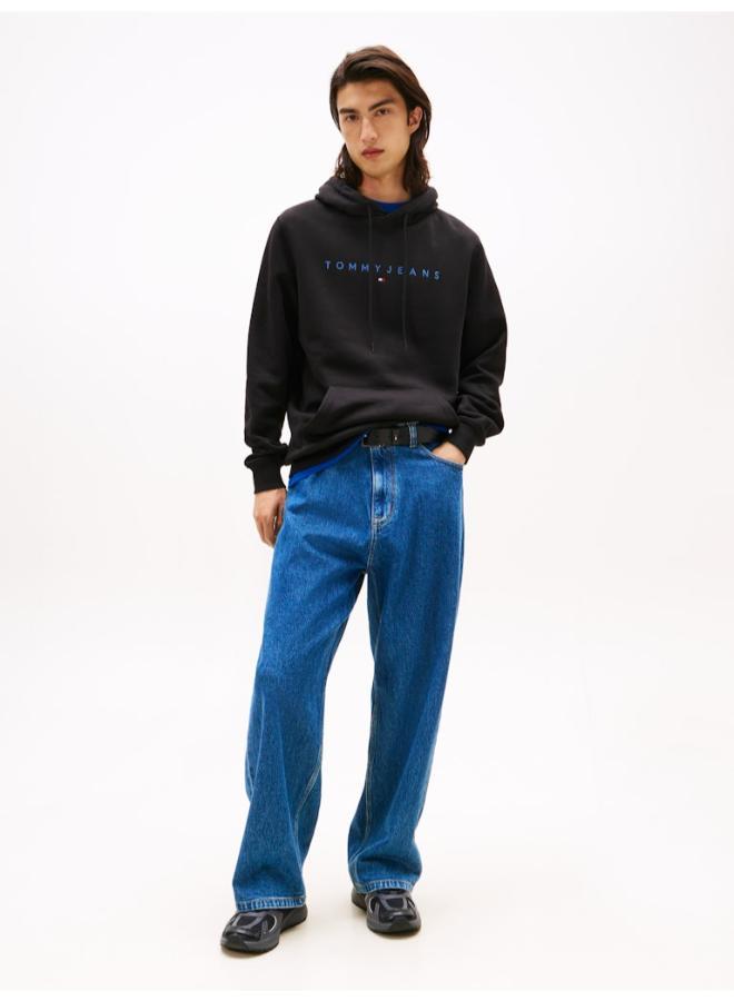 تومي جينز هودي بجيب كنغر وتطريز شعار خطي - Image 3