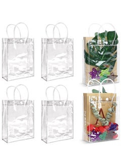 MileMelo 6 Pieces Clear PVC Gift Bags With Handles,Transparent Gift Wrap Bags, Clear Bags For Gifts, Transparent Tote Bag, Bulk Gift Bags, Reusable Gift Bags For Birthdays, Weddings, Parties 28x20x10cm  - Image 1