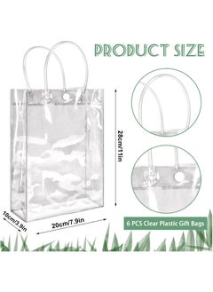 MileMelo 6 Pieces Clear PVC Gift Bags With Handles,Transparent Gift Wrap Bags, Clear Bags For Gifts, Transparent Tote Bag, Bulk Gift Bags, Reusable Gift Bags For Birthdays, Weddings, Parties 28x20x10cm  - Image 2