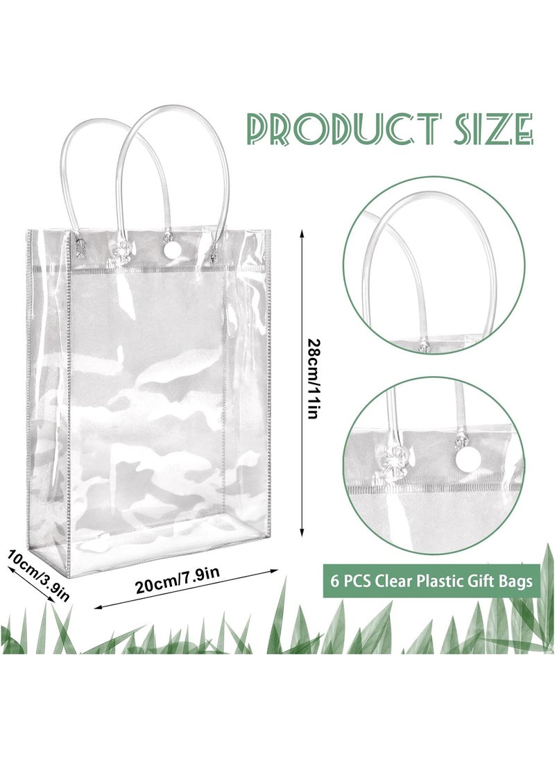 MileMelo 6 Pieces Clear PVC Gift Bags With Handles,Transparent Gift Wrap Bags, Clear Bags For Gifts, Transparent Tote Bag, Bulk Gift Bags, Reusable Gift Bags For Birthdays, Weddings, Parties 28x20x10cm - Image 2