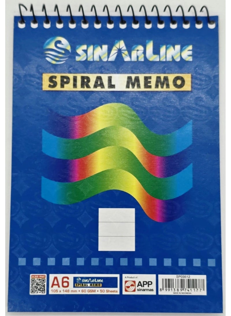 SINARLINE (6 pcs) Sinarline A6 Size Top Spiral Memo Notepad 50 Sheets