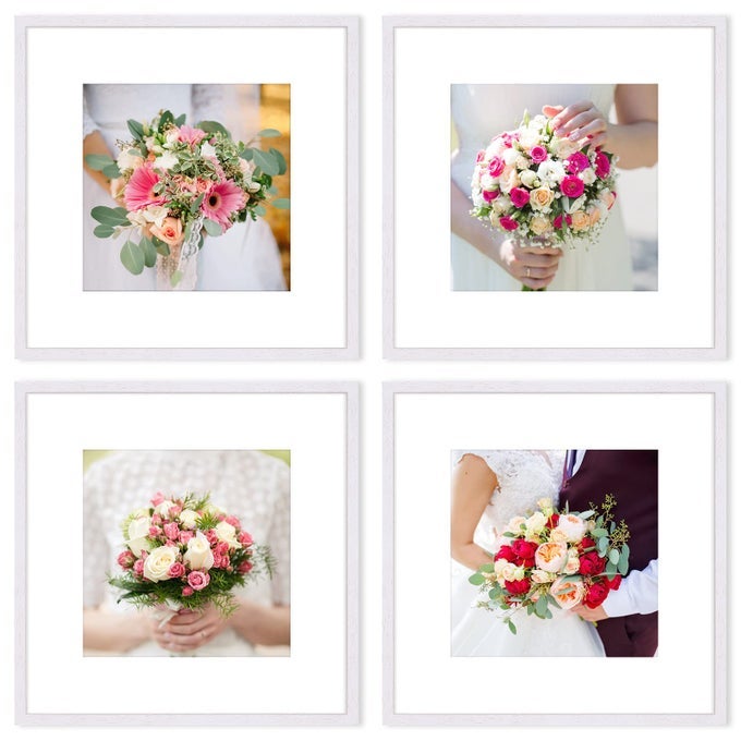 WHITE WOOD SQUARE PICTURE PHOTO FRAMECOMPATIBLE WITH 30X30CM WITHOUT MAT AND 20X20CM WITH MAT IMAGES FOR WALL MOUNTING IN LIVING ROOM BEDROOMGALLERYSET OF 4