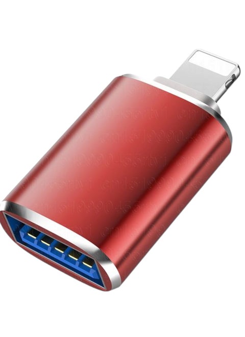 OTG Lightning to USB Adapter - Supports Camera, Card Reader, Mouse, Keyboard, USB Drive, Compatible with iPhone 12/11/8/7/Plus/Max/XR/X/XS - Red