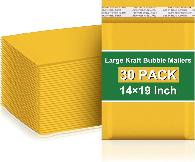 Henoyso 30 Pcs Extra Large Bubble Mailers 14 x 19 Inches Resealable Padded Envelopes Waterproof Shipping Bags Poly Padded Mailers Bulk for Mailing Packaging Small Business(Yellow) - Image 1