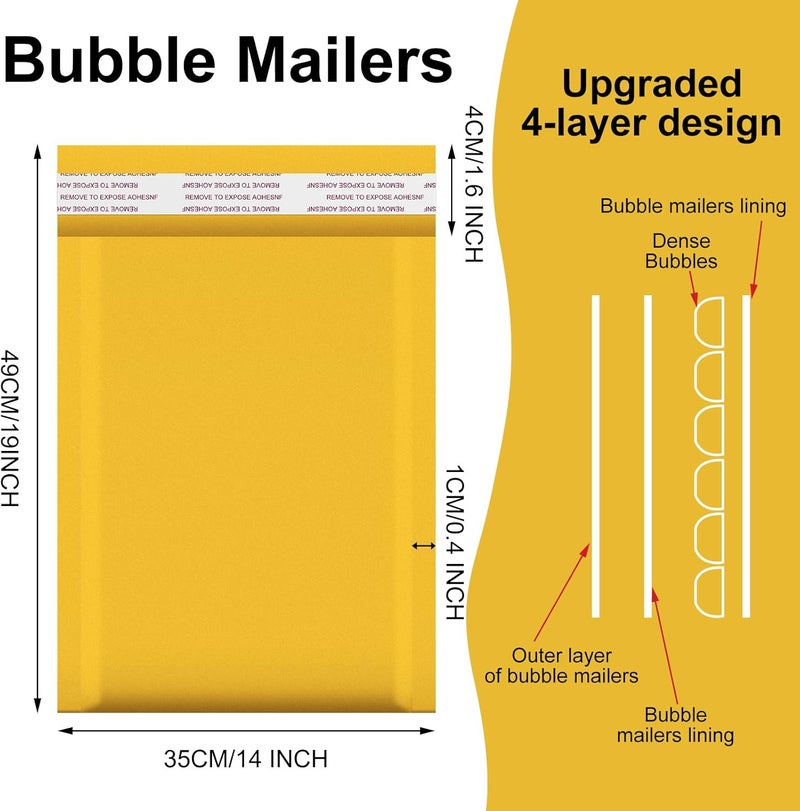 Henoyso 30 Pcs Extra Large Bubble Mailers 14 x 19 Inches Resealable Padded Envelopes Waterproof Shipping Bags Poly Padded Mailers Bulk for Mailing Packaging Small Business(Yellow) - Image 2