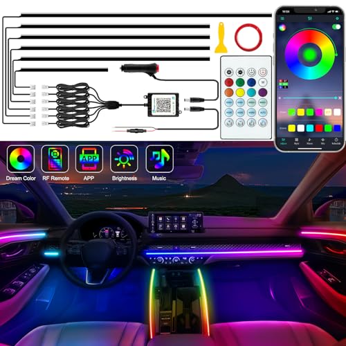 Jushope Interior Car LED Strip Lights, Acrylic LED Lights for Car with Dynamic Dreamcolor Chasing, Ambient Lighting Kits Music Sync Wireless APP and RF Remote Control (6 in 1) - Image 1