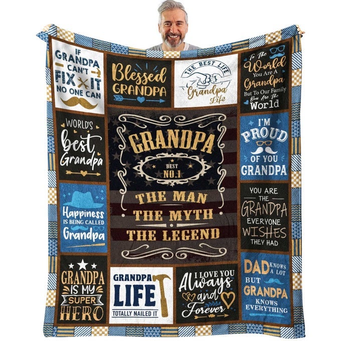 FATHERS DAY GRANDPA GIFTS THROW BLANKET 60 X 50 BIRTHDAY GIFTS FOR GRANDPA FROM GRANDCHILDREN GRANDKIDS BEST GIFT FOR GRANDFATHER FROM GRANDDAUGHTER GRANDSON