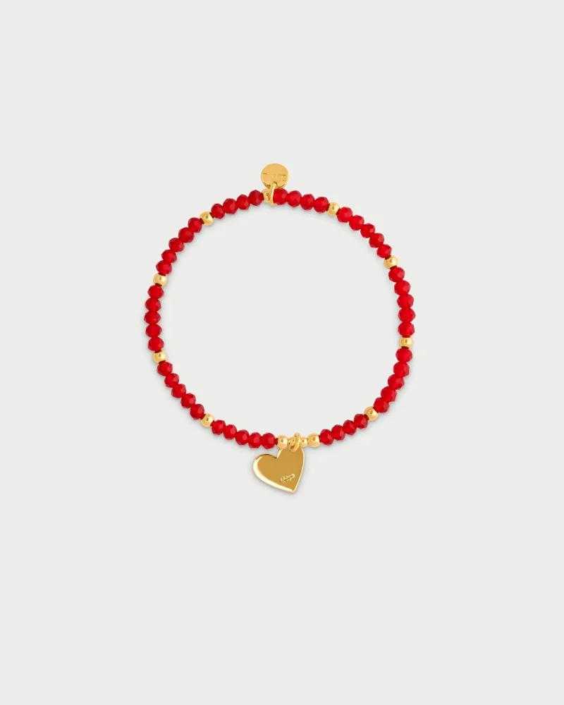 Rue Des Mill Elastic bracelet with micro stones and heart pendant - Yellow Gold