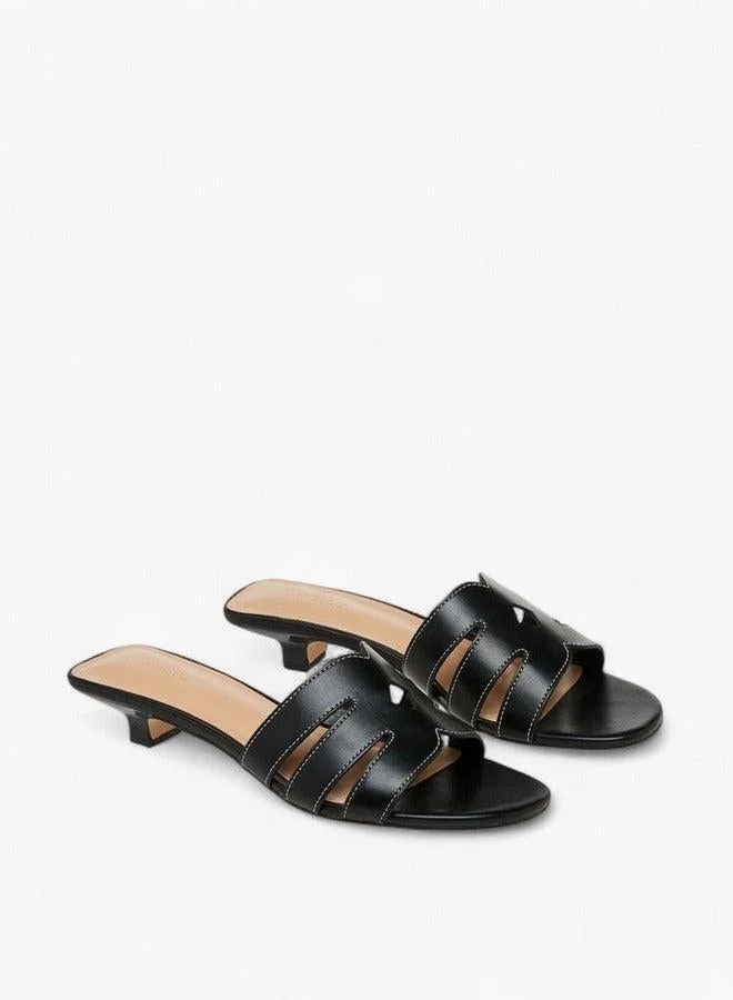 Women's Cutout Strap Slip-On Sandals with Kitten Heels