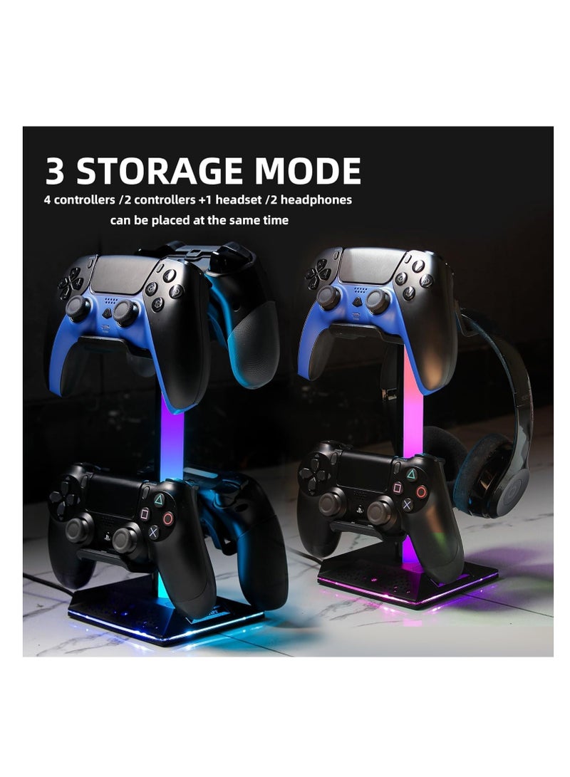 RGB Gaming Controller Holder and Headphone Stand with USB and Type-C Charging, 10 Light Mode Controller Stand and Universal Headset Accessories for Desk Gamers. - Image 5