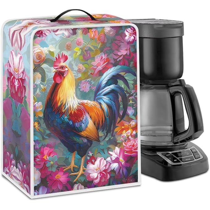 Mintulipy Rooster Coffee Maker Cover for Keurig Coffee Maker Blender Cover Coffee Maker Cover Cloth Cover Stain Resistant for Home Kitchen - Image 1