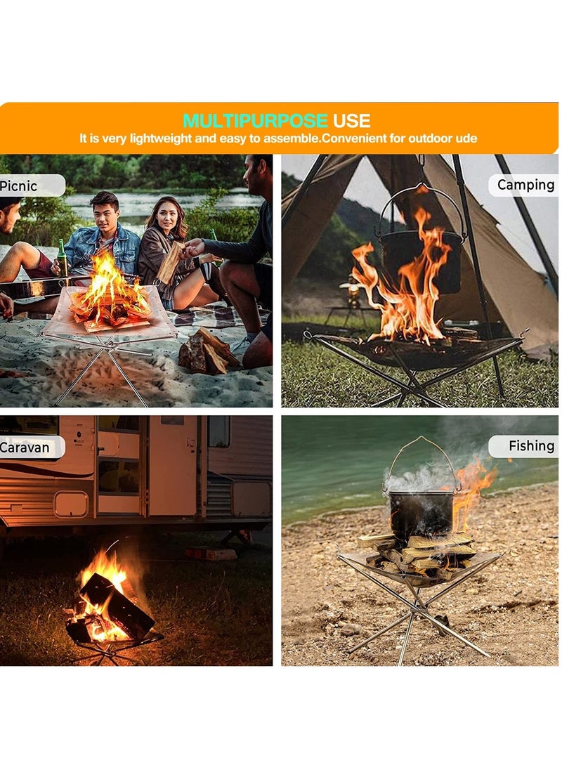 إسكدنيا موقد نار قابل للطي محمول في الهواء الطلق للتخييم، موقد نار من شبكة الفولاذ المقاوم للصدأ 304، موقد نار للتخييم مع حقيبة حمل للحديقة، التخييم، الفناء الخلفي (M(16.5 x 16.5 x 13.4″)) - Image 4