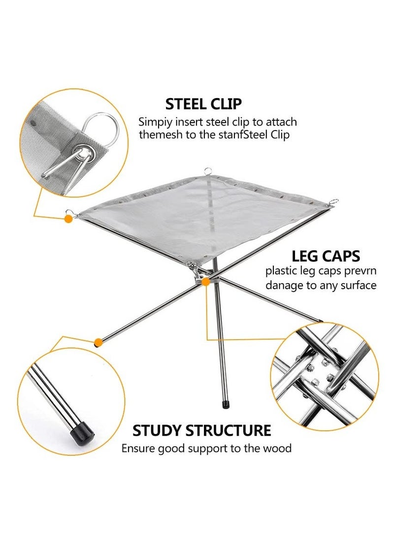 إسكدنيا موقد نار قابل للطي محمول في الهواء الطلق للتخييم، موقد نار من شبكة الفولاذ المقاوم للصدأ 304، موقد نار للتخييم مع حقيبة حمل للحديقة، التخييم، الفناء الخلفي (M(16.5 x 16.5 x 13.4″)) - Image 3