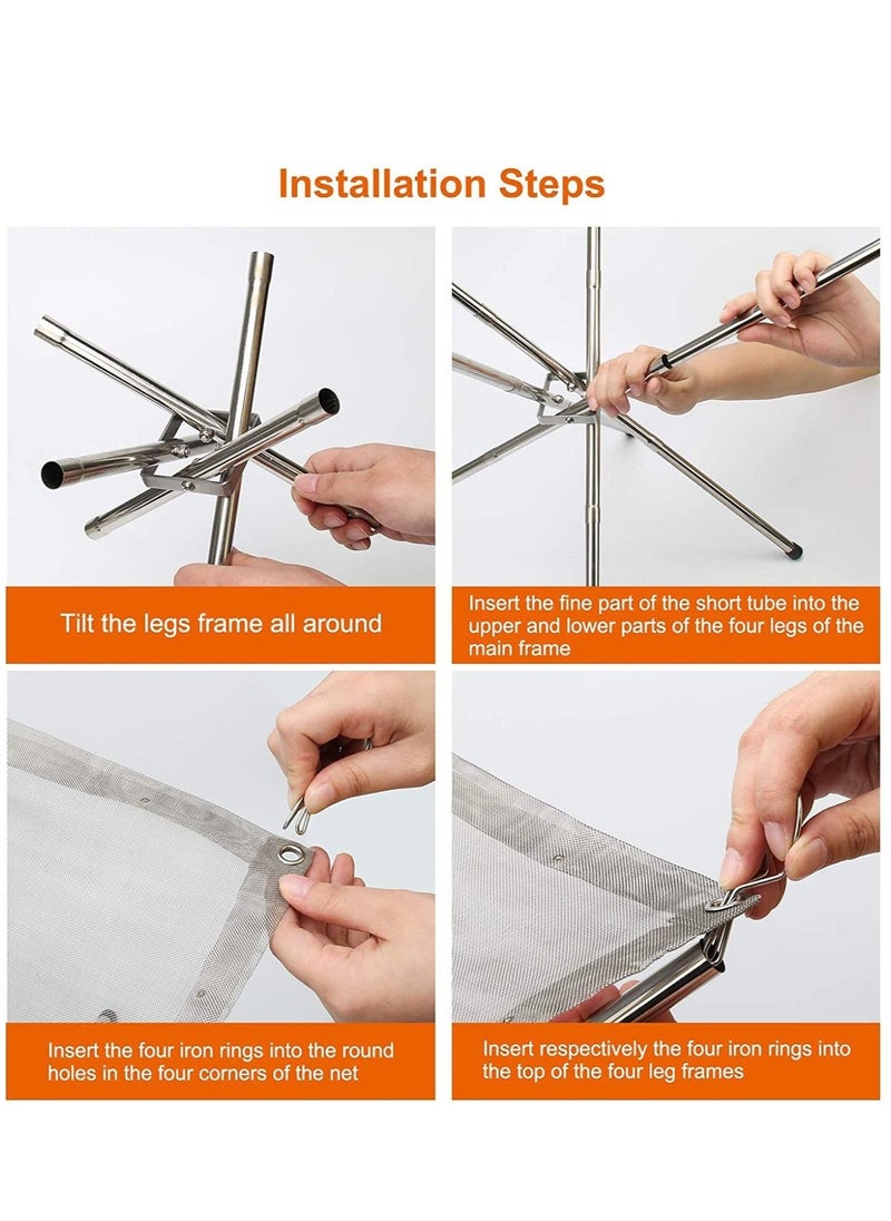 إسكدنيا موقد نار قابل للطي محمول في الهواء الطلق للتخييم، موقد نار من شبكة الفولاذ المقاوم للصدأ 304، موقد نار للتخييم مع حقيبة حمل للحديقة، التخييم، الفناء الخلفي (M(16.5 x 16.5 x 13.4″)) - Image 5