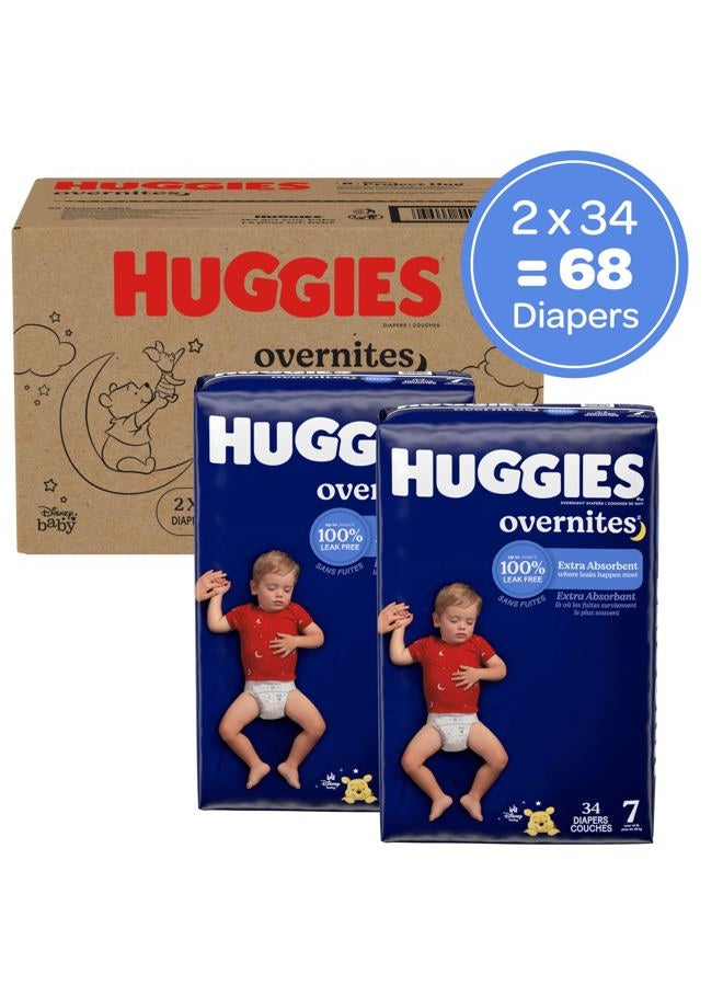 Huggies Size 7 Overnites Baby Diapers: Overnight Diapers, Size 7 (41+ lbs), 68 Ct (2 Packs of 34), Packaging May Vary - Image 2
