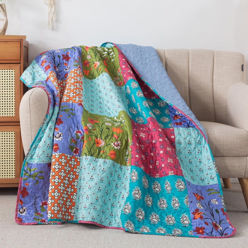 SLPR All is Bright 50" x 60" Quilted Throw Blanket, Summer Lightweight Throw Quilt with Colorful Patchwork Design for Couch and Bed, Bohemian Vintage-Inspired Lap Quilt - Image 1
