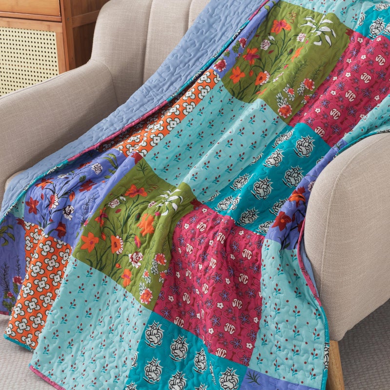 SLPR All is Bright 50" x 60" Quilted Throw Blanket, Summer Lightweight Throw Quilt with Colorful Patchwork Design for Couch and Bed, Bohemian Vintage-Inspired Lap Quilt - Image 5