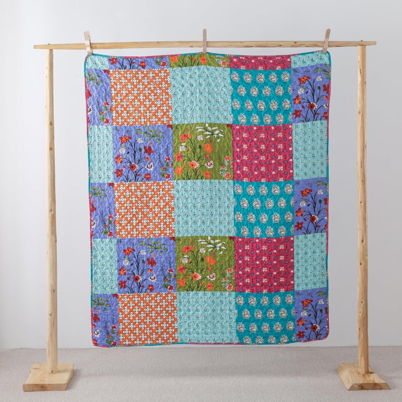 SLPR All is Bright 50" x 60" Quilted Throw Blanket, Summer Lightweight Throw Quilt with Colorful Patchwork Design for Couch and Bed, Bohemian Vintage-Inspired Lap Quilt - Image 2