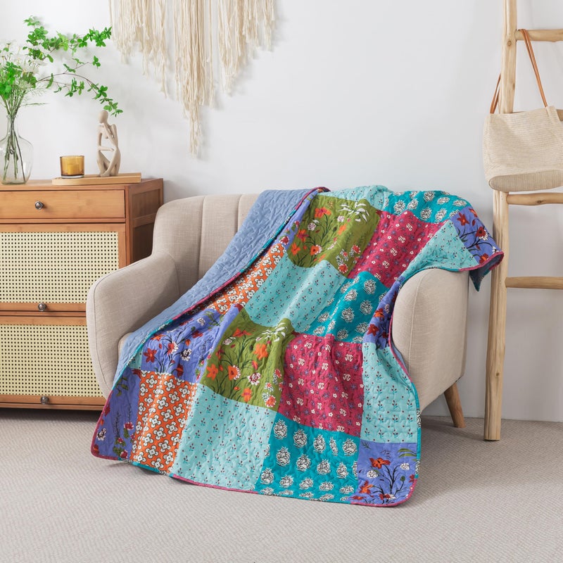 SLPR All is Bright 50" x 60" Quilted Throw Blanket, Summer Lightweight Throw Quilt with Colorful Patchwork Design for Couch and Bed, Bohemian Vintage-Inspired Lap Quilt - Image 4