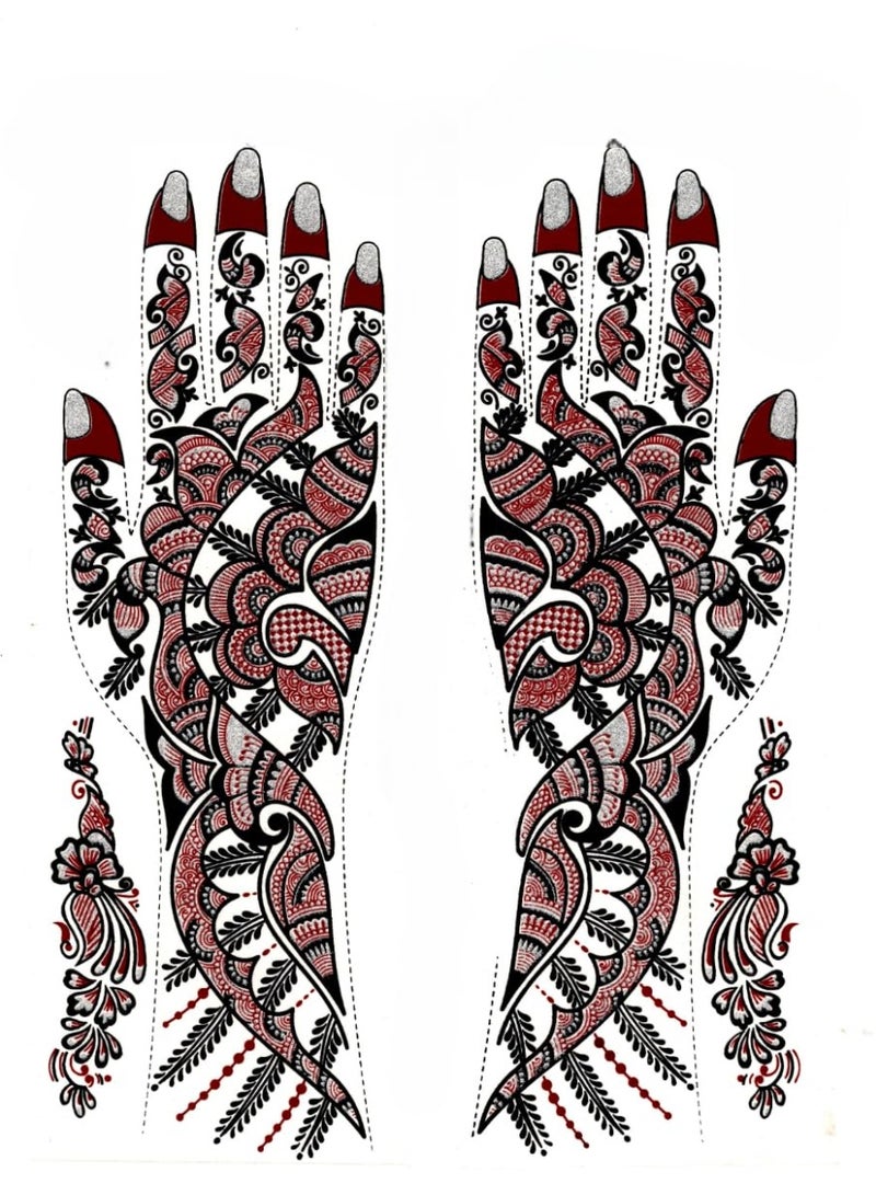 مملكة الإكسسوارات ملصق وشم حناء لليدين من أكسسورايز كينغدوم | وشم حناء مؤقت مقاوم للماء | فن الجسد للنساء والفتيات (AKM28) - Image 1