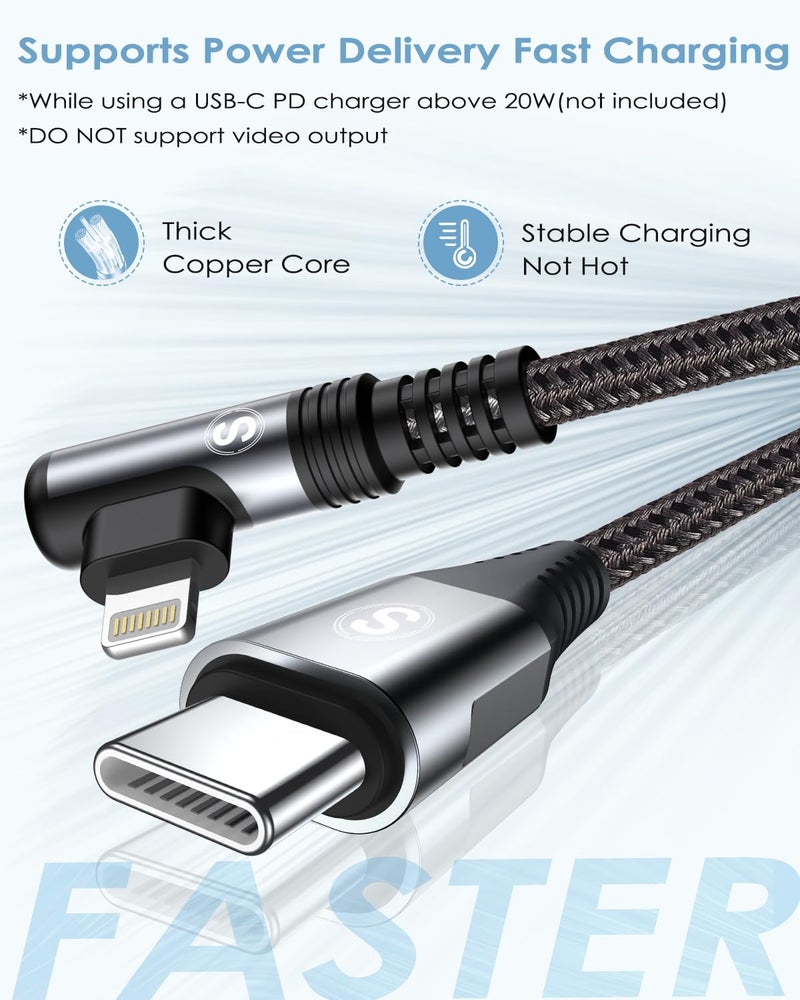 sweguard USB-C to Lightning Cable [2-Pack, 2M] 90 Degree iPhone Fast Charging Cable, Power Delivery PD Compatible, Nylon Braided Type-C to Lightning Charger for iPhone 14/13/12/11/Pro/Pro Max/Mini/XS/8/SE - Image 3