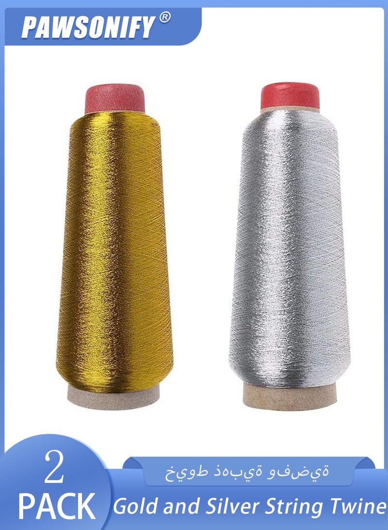 PAWSONIFY Gold and Silver String Twine, 2 PCS Sewing Machine Thread, Tinsel Thread Cord,Embroidery Thread for DIY Crafts Gift/Wrapping/Embroidery(4400M) - Image 1
