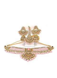 GOHONA GOHONA Royal Bling Bollywood Traditional Indian Kundan Jewellery Necklace With Earrings Set and 1 Tikka in Pink colour  - Image 2