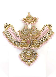 GOHONA GOHONA Royal Bling Bollywood Traditional Indian Kundan Jewellery Necklace With Earrings Set and 1 Tikka in Pink colour  - Image 1