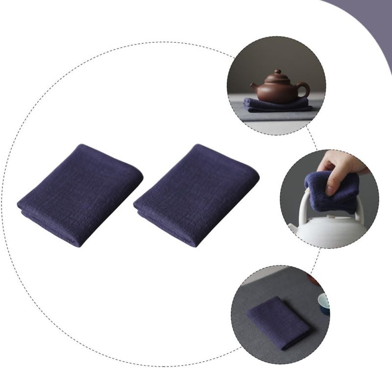 Thickened Kitchen Tea Towels 2pcs Set, Supple Cotton Linen Dishcloths for Household Cleaning, Multipurpose Blue Cleaning Rags for Washing Dishes and Kitchen Use - Image 3