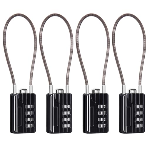 SEPOX® Compact Design Resettable Combination Padlock 4 Digit, 30mm 1-3/16" Width Body, Extra Long 16cm Cable Lock for Suitcase, Travel, Gym Lockers, Helmet, Cabinets, Case, Fence, Pack of 4 Black - Image 1