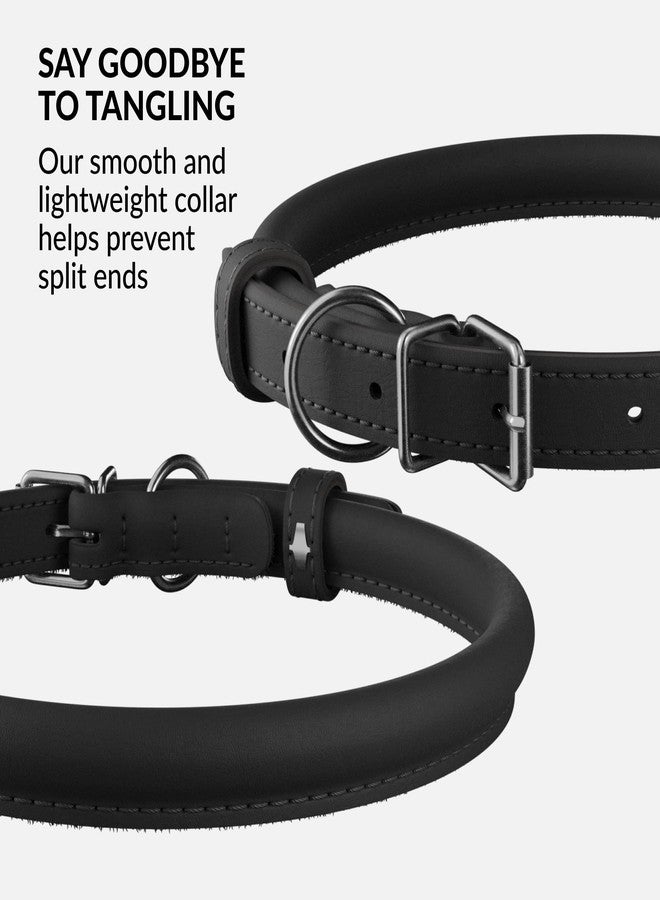 CollarDirect Rolled Leather Dog Collar, Padded, 6 in, Black Smooth - Image 2