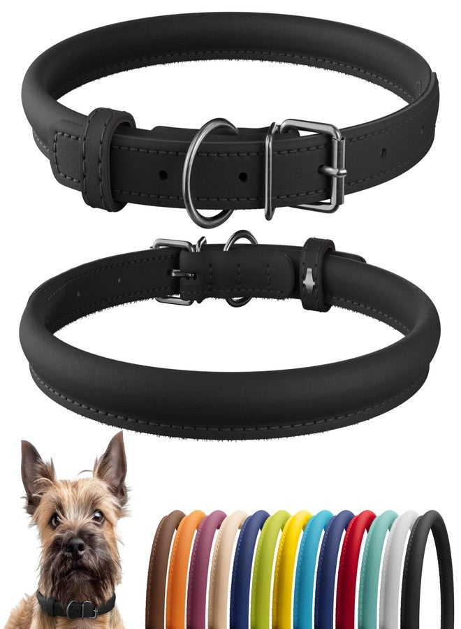 CollarDirect Rolled Leather Dog Collar, Padded, 6 in, Black Smooth - Image 1