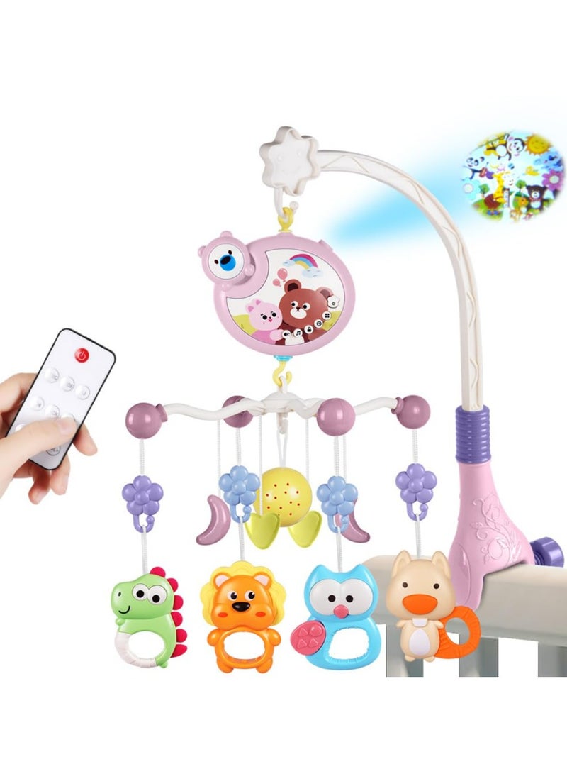 CMGTYYD Baby Crib Toy, Baby Crib Mobile with Music and Lights, Cot Mobile Toy with Timing Function Projector and Remote Control, Baby Crib Toys for Boys Girls (Pink) - Image 1