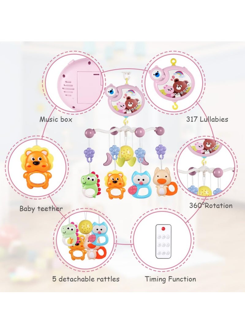 CMGTYYD Baby Crib Toy, Baby Crib Mobile with Music and Lights, Cot Mobile Toy with Timing Function Projector and Remote Control, Baby Crib Toys for Boys Girls (Pink) - Image 5