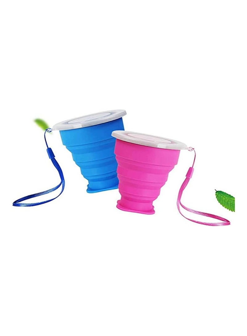 Bukela Collapsible Travel Cup,  2 pcs Portable Folding Camping Mug Space Saving BPA Free Silicone Retractable Cup, For Traveling Hiking Camping Picnic Convenient and Practical , Blue and Pink  - Image 1