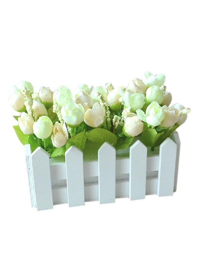 Artificial Flower Set With Wooden Fence Green/White