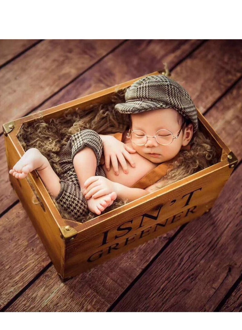 SYOSI Newborn Photography Props Stripes Cool Boy Retro Plaid Suspenders Flat Bottom Cab Cap Photography Props Duck Tongue Hat Suit Boys Clothing (Dark Gray) - Image 2