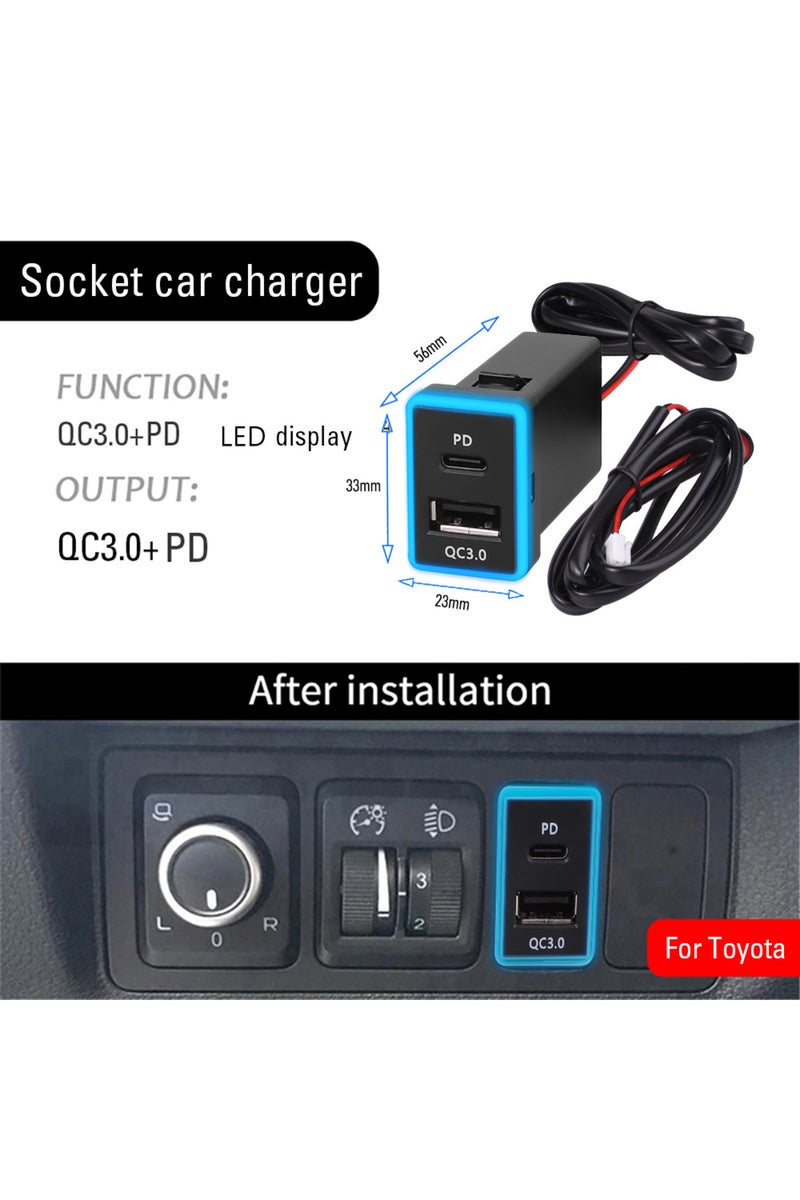 شاحن سيارة USB-C بتقنية PD QC3.0، منفذ شحن سريع مزدوج USB من النوع C بتقنية PD QC3.0، محول طاقة لشحن الهاتف بجهد 12 فولت